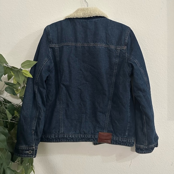 Abercrombie & Fitch Denim Sherpa-Lined Jacket men’s Sz S women’s M/L - Picture 2 of 4